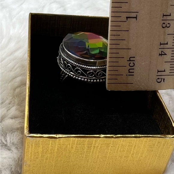 Mystic Topaz 925 Oval Vintage High Profile Ring size 8 - Picture 6 of 6